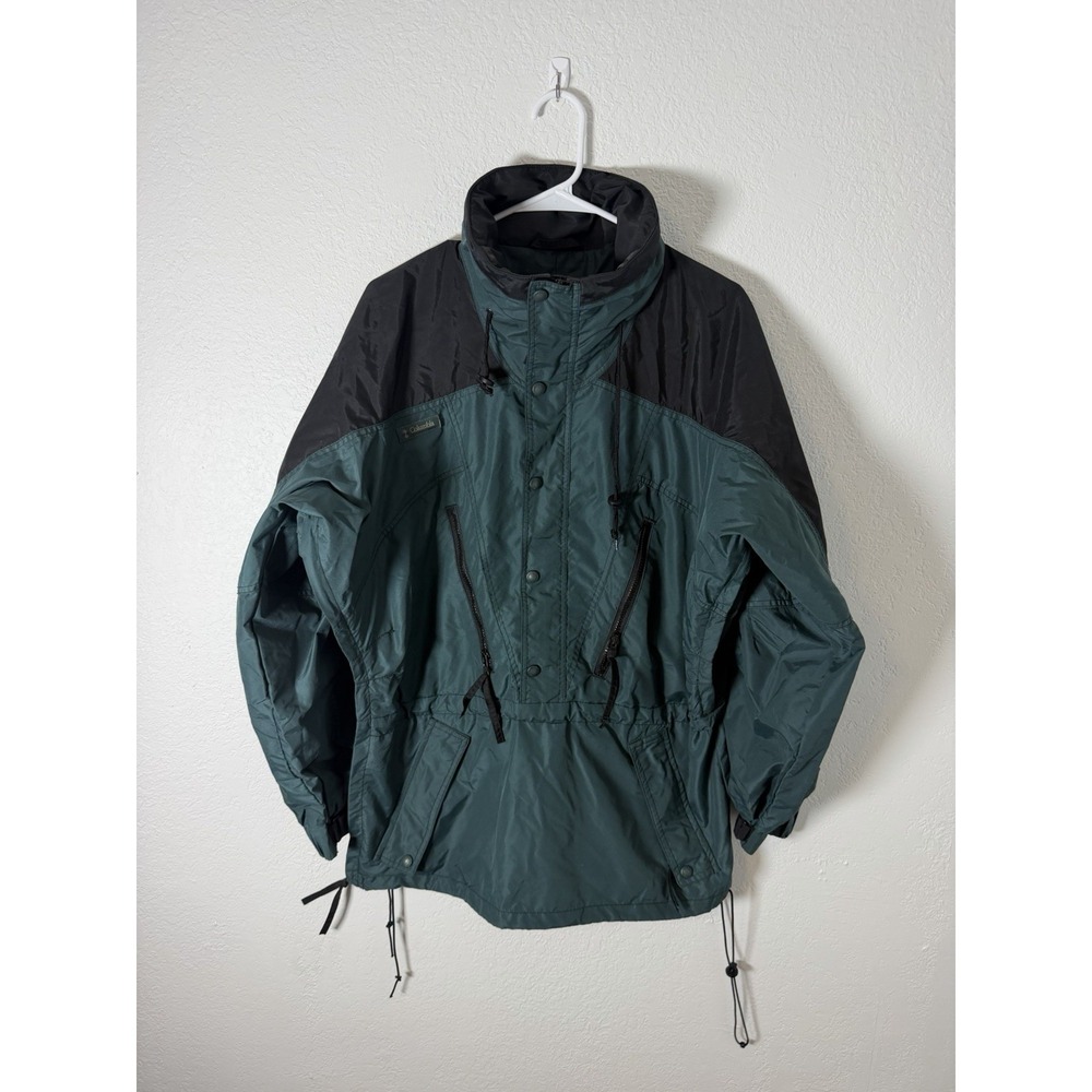 Columbia Dark Green & Black‎ Fold Up Hood Mens Windbreaker Jacket Size M
